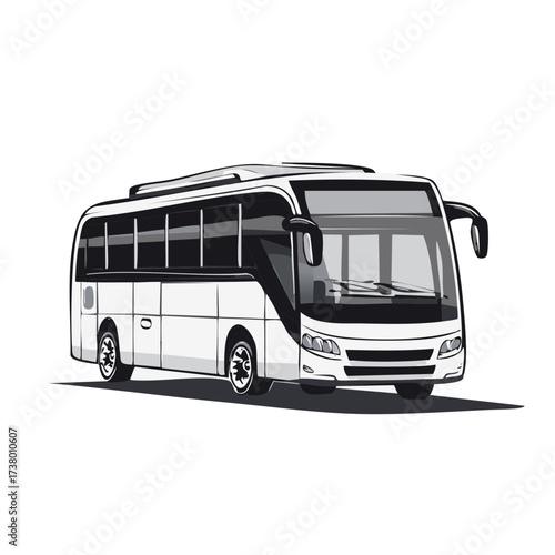 Isolated vector illustration of a modern white tour bus for long distance traveling and group transportation