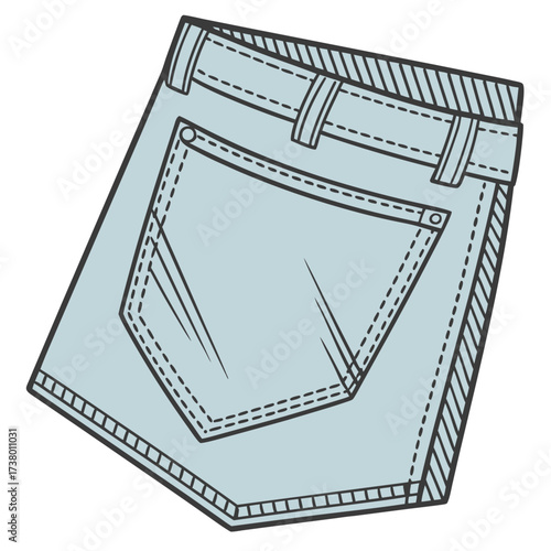 Vector art of back view of a light blue denim shorts with a pocket, showcasing casual fashion