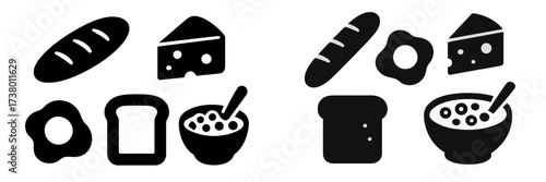 Food icons depicting breakfast and brunch items arranged in a clear design for easy identification and use