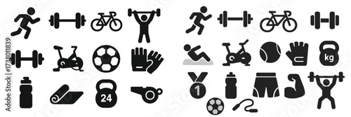 Collection of fitness icons representing various sports and exercise activities