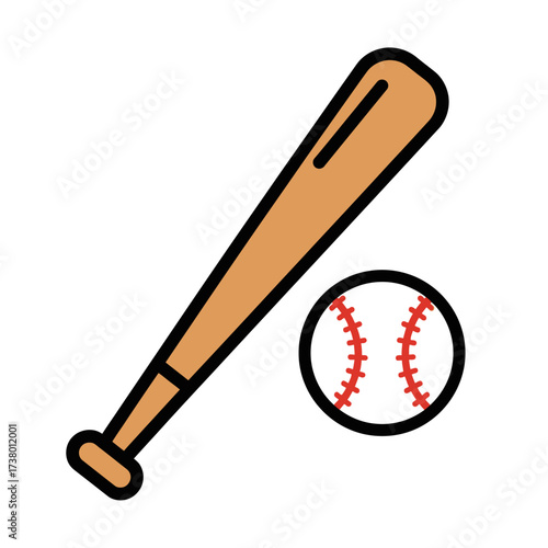 Get ready to play ball with this vibrant baseball bat and ball illustration, perfect for sports-themed designs and adding a touch of fun to your projects