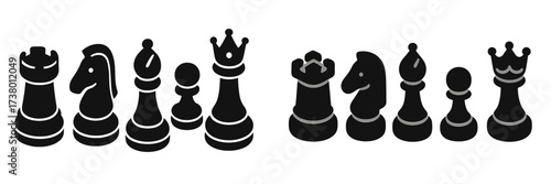 Different chess pieces lined up for a game on a sleek surface during a friendly match