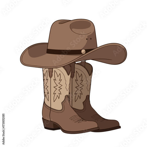 American Cowboy Vector Western Icon Hat Boots Flat Illustration
