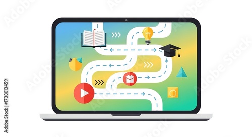 Engaging online learning journey with innovative resources and roadmap to graduation displayed on a modern laptop for education and business