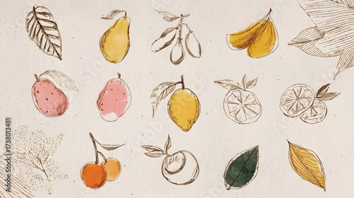Hand-drawn fruit collection illustration