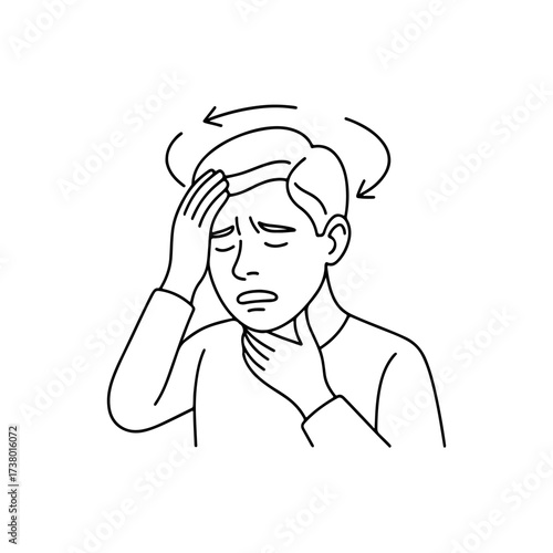 line icon person is dizzy and has a sore throat vector on a white background
Vector line icon on a white background