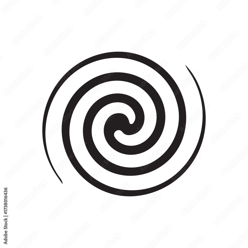 Naklejka premium Abstract spiral vortex icon in a circle - minimal monochrome swirl emblem