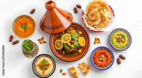 Wallpaper Mural Moroccan Cuisine Experience, Traditional Dishes, Home Kitchen, Food Photography, Bright Setting, Top-Down View, Culinary Art Torontodigital.ca