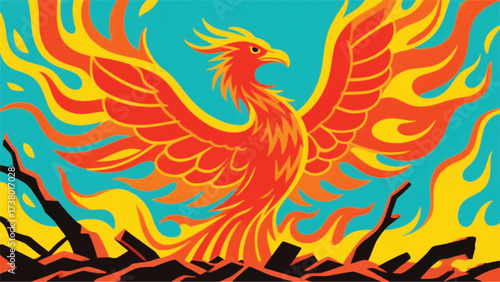 Phoenix of Fire Fantasy Bird Illustrator Artwork Banner Background Design Template 