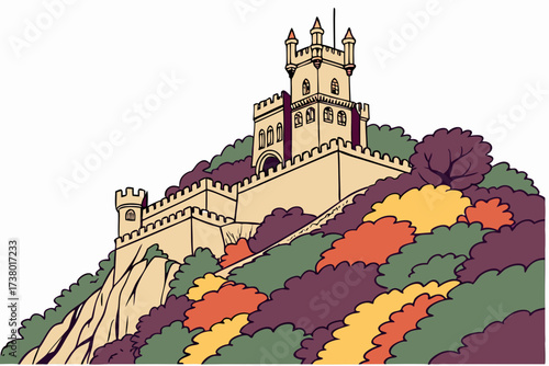 Ancient castle on colorful hilltop architecture fortress