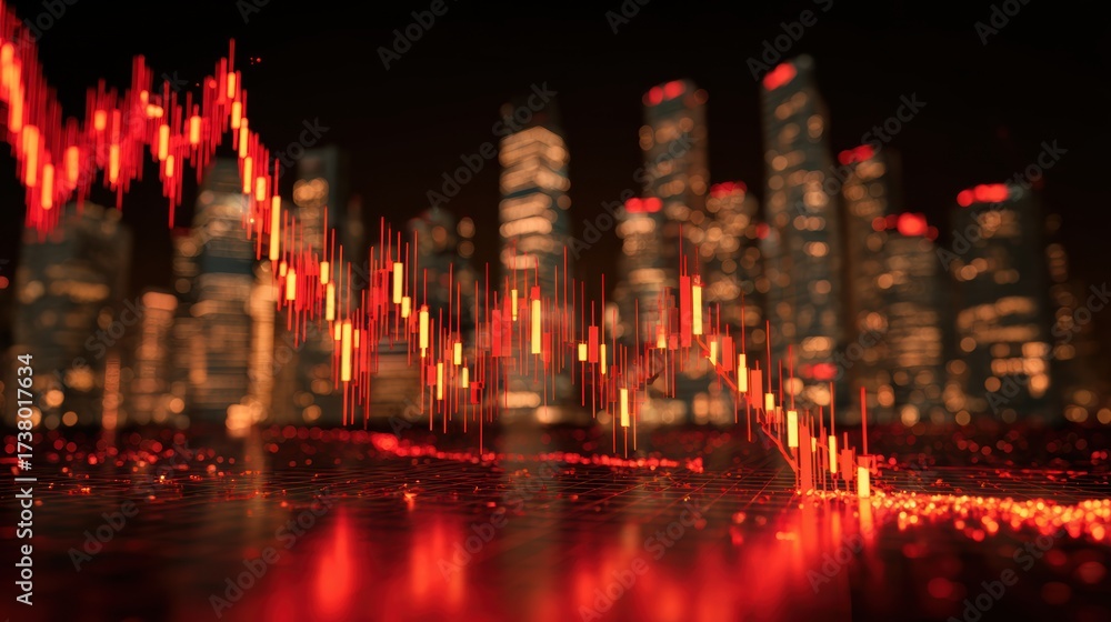 Obraz premium Abstract financial data visualization with a downward trend, representing market fluctuations and economic decline.