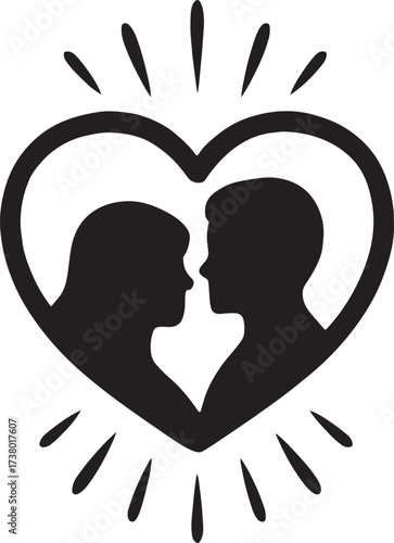 Couple silhouette in glowing heart aura, romantic Valentine’s design perfect for love and celebration.