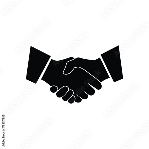 Black Handshake Icon agreement deal business partnership contract success teamwork cooperation collaboration meeting greeting vector