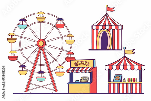 Carnival Ferris Wheel Food Stalls and Tent amusement park