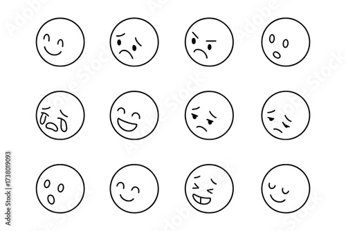 Simple monochrome emoji faces depicting various emotions in minimal style