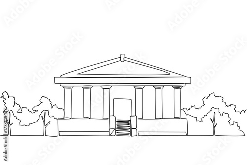 Continuous one line drawing museum building. A place to relax with family. Vacation while learning about history. Landmark. International Museum Day. Single line draw design vector illustration
