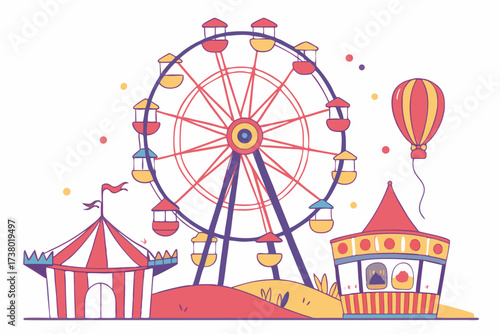 Colorful Carnival Scene with Ferris Wheel and Hot Air Balloon 1