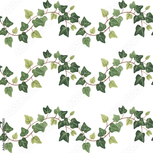 Watercolor illustration of repeating ivy vines for seamless pattern designs