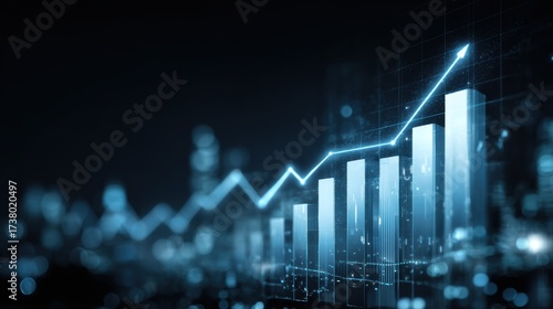 Dynamic financial growth chart in a digital environment, showcasing upward trends and data analysis.