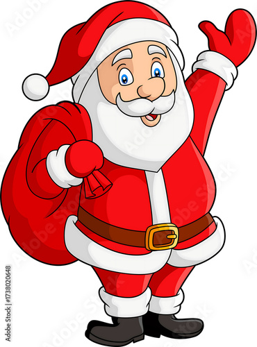 Cartoon Santa Claus with Gift Bag Waving – Christmas Holiday Illustration