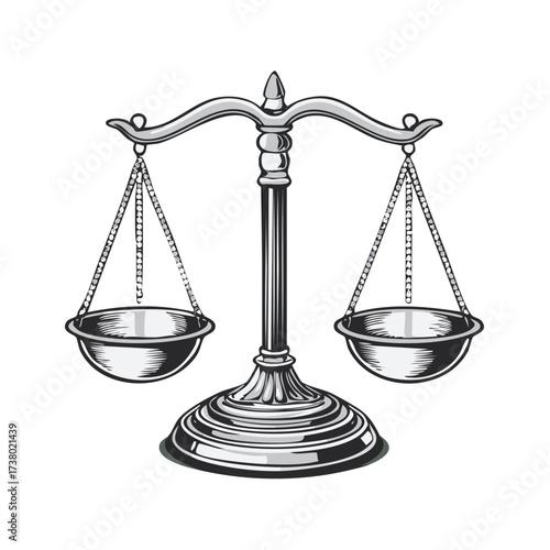 Engraved Justice Scales Illustration, Law and Balance Design