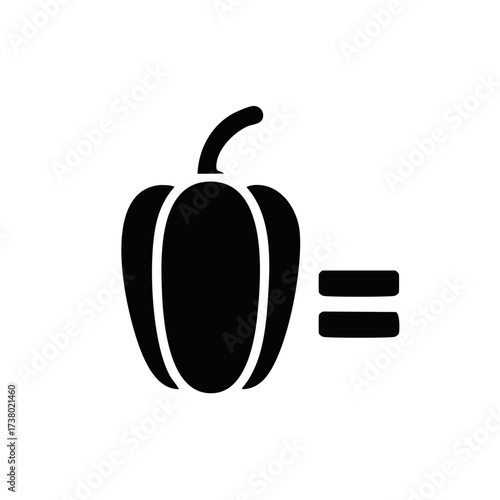 Bell pepper icon with equals sign for food nutrition facts and calorie counting concept