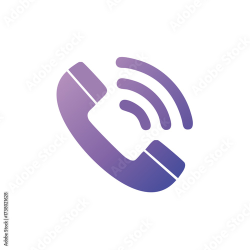 Isolated gradient violet telephone with outgoing signals  communications concept icon design