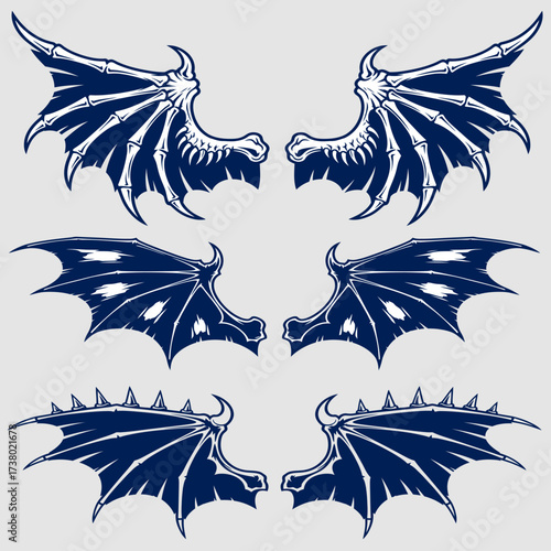 Stylized Dark Blue and White Demon Wings