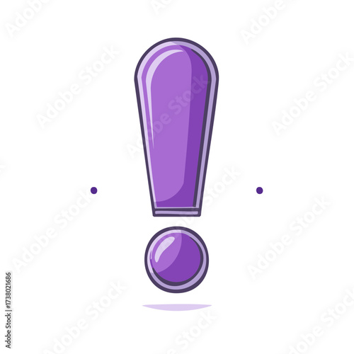 Vibrant Purple Exclamation Point with Two Dots on a White Background in Cartoon Style
