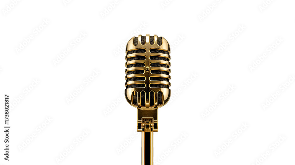 Fototapeta premium Vintage golden microphone on white background