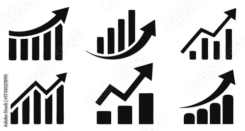 Set graph diagram up icon, business growth success chart with arrow, business bar sign, profit growing symbol, progress bar symbol, growing graph icons, growths chart collection – stock vector
