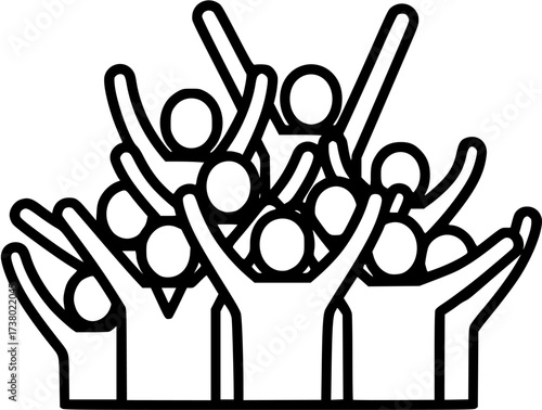 Celebration people group icon vector illustration cheering crowd raising hands silhouette design
