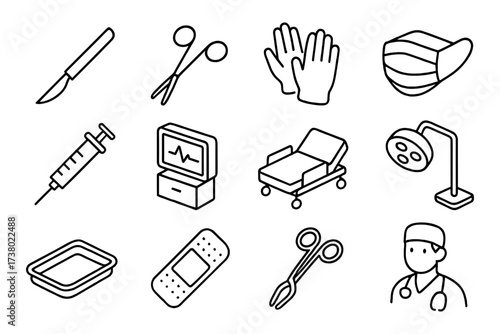 Medical line icons set: tools equipment and healthcare symbols
