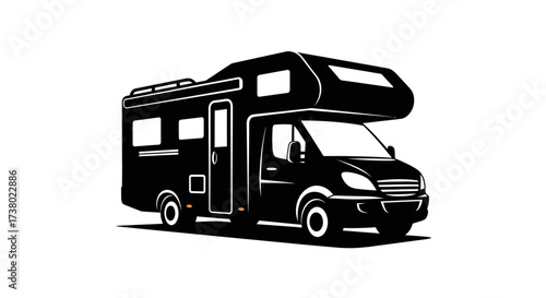 Monochromatic recreational vehicle illustration perfect for camping and road trip themes