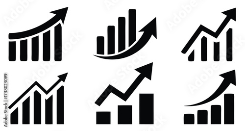 Set graph diagram up icon, business growth success chart with arrow, business bar sign, profit growing symbol, progress bar symbol, growing graph icons, growths chart collection – stock vector
