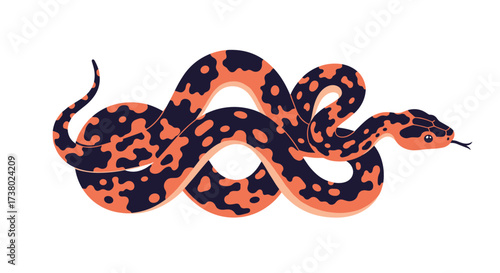 An orange and black patterned snake slithers in an infinity symbol shape.