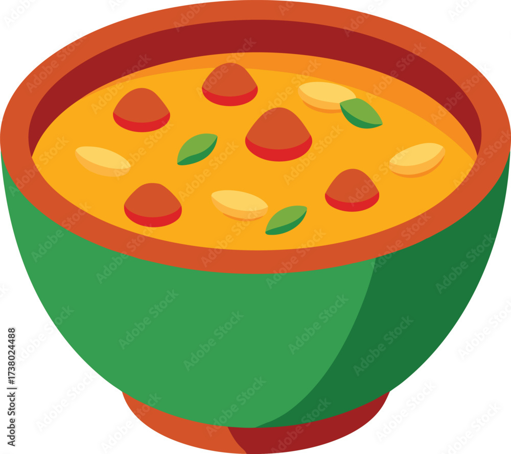 vector illustration of a bowl of Soup. Caldo Verde or Portuguese Soup flat design