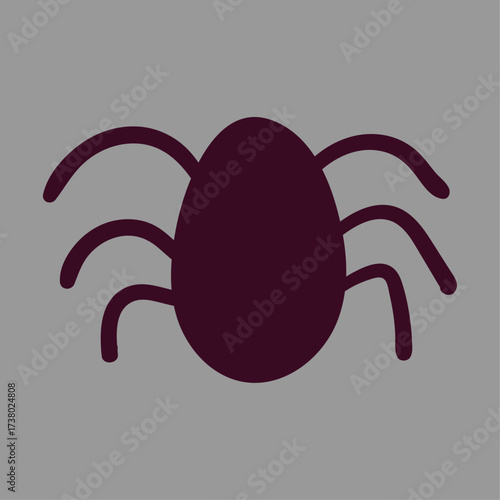 Simple Dark Purple Spider Icon on a Plain Gray Background - Graphic Illustration of an Arachnid