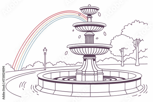 Multi tier park fountain with rainbow mist water feature