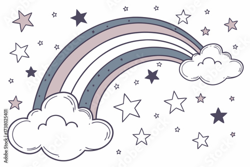 Pastel rainbow and stars on white background cloud