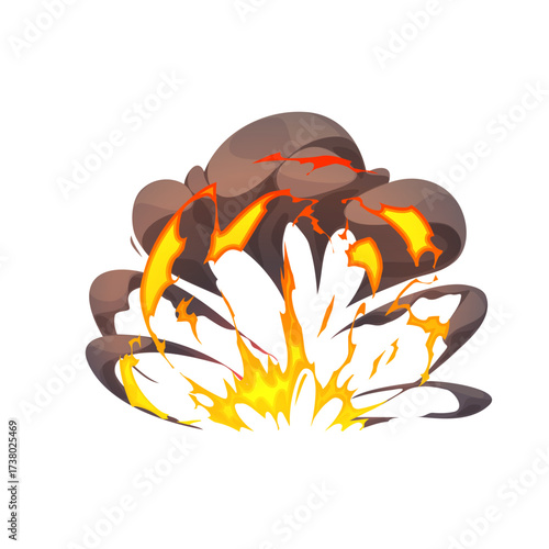 Explosion effect in vibrant colors, smoke and flames, powerful blast, dynamic visual element