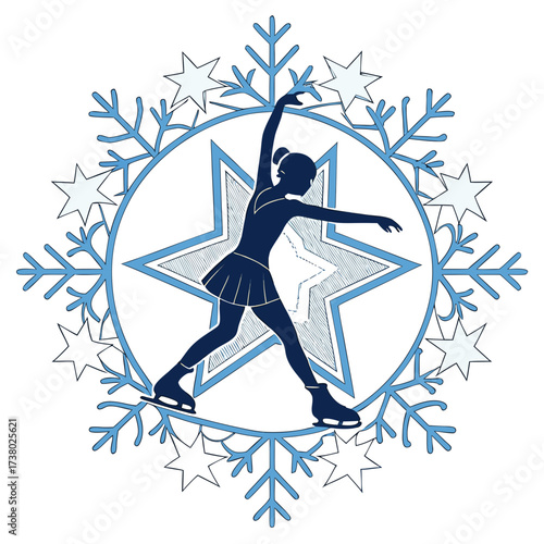 Figure skater silhouette in snowflake