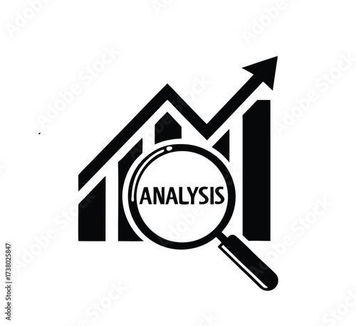 Analytics icon with magnifier. Analysis graph diagram up icon, business growth success chart with arrow, business bar sign, profit growing graph icons, growth chart – stock vector

