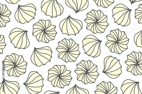 Delicate yellow meringue cookies on a white background. Perfect dessert or baking decoration. Ideal for culinary, bakery, or sweet-themed projects.