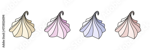 Delicate yellow, pink and blue meringue cookies set. Perfect dessert or baking decoration. Ideal for culinary, bakery, or sweet-themed projects.