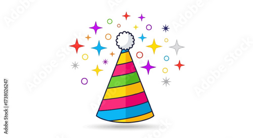 Colorful party hat with radiant stars celebrating joyful occasions and festive events