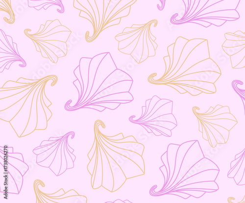 Delicate pink and yellow meringue cookies on a pink background. Perfect dessert or baking decoration. Ideal for culinary, bakery, or sweet-themed projects.