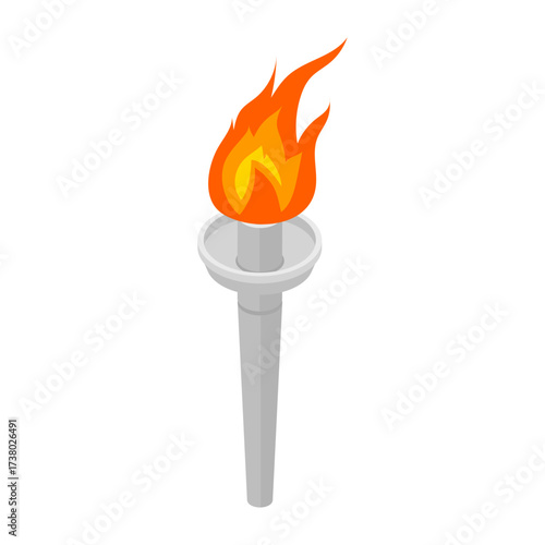 Illustration of an Olympic torch with a bright orange and yellow flame, symbolizing victory and achievement