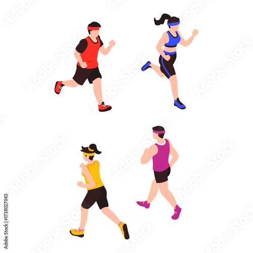 Diverse group of athletic men and women running and exercising together outdoors