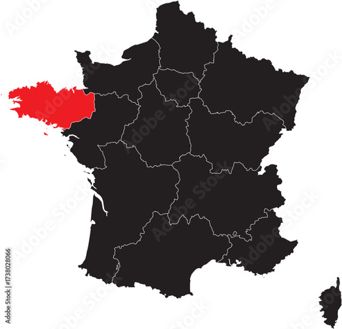 Brittany Region Highlighted on the France Map